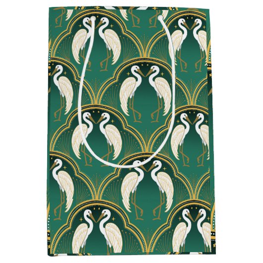 エレガントアールデコクレーン模様 ミディアムペーパーバッグ (正面)