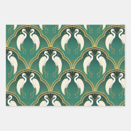 エレガントアールデコクレーン模様 ラッピングペーパーシート