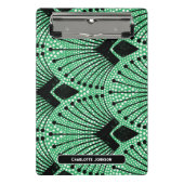 エレガントアールデコグリーン白黒孔雀パターン ミニクリップボード (正面)