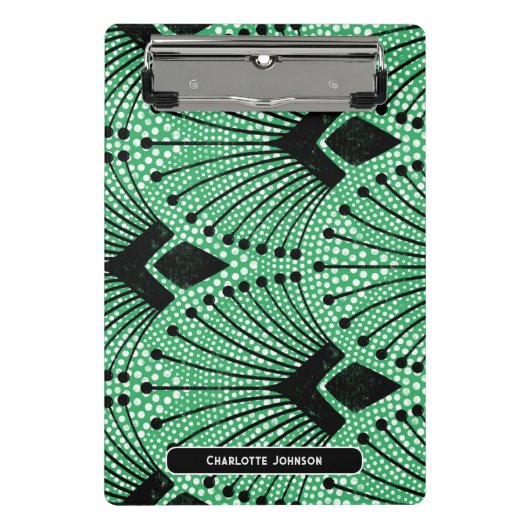 エレガントアールデコグリーン白黒孔雀パターン ミニクリップボード (正面)