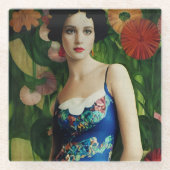 エレガントアールデコスタイル大花芸術 ガラスコースター (正面)