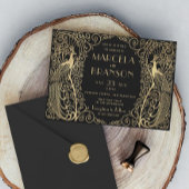 エレガントアールデコピーコ結婚ックスの金ゴールドオン 招待状