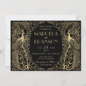 エレガントアールデコピーコ結婚ックスの金ゴールドオン 招待状 (正面)