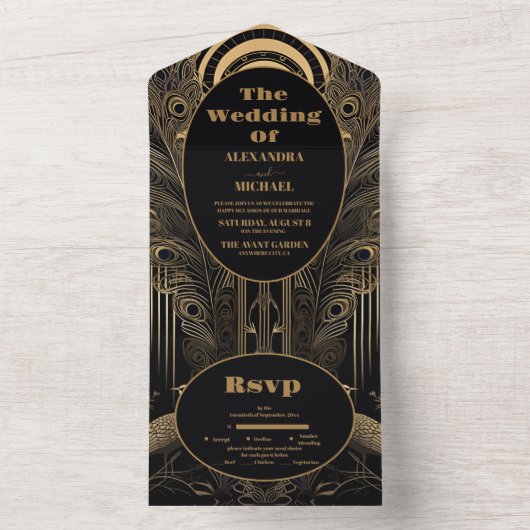 エレガントアールデコピーコ結婚ックス オールインワン招待状 (内側)