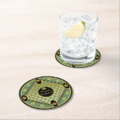 エレガントアールデコファンパターカスタムン文字誕生日 ラウンドペーパーコースター (インサイチュ)