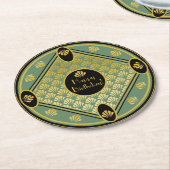 エレガントアールデコファンパターカスタムン文字誕生日 ラウンドペーパーコースター (アングル)