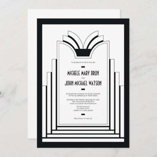 エレガントアールデコフレームレトロ結婚式招待状 招待状 (正面/裏面)