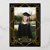 エレガントアールデコフレーム写真実在卒業 箔招待状 (正面)