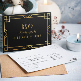 エレガントアールデコブラック金ゴールドフレーム食事の選択RSVP ポストカード