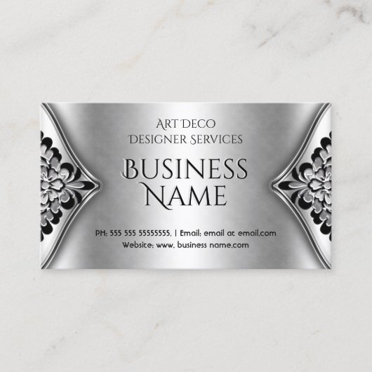 エレガントアールデコブラック銀フローラメタルの外観 名刺 (正面)
