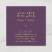 エレガントアールデコプロフェッショナルパープルリネン/金ゴールド スクエア名刺 (裏面)