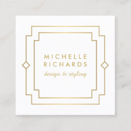エレガントアールデコプロフェッショナル白/金ゴールド スクエア名刺