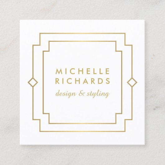 エレガントアールデコプロフェッショナル白/金ゴールド スクエア名刺 (正面)