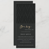 エレガントアールデコモダンブラック金ゴールドベビーシャワー 招待状 (正面/裏面)