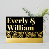 エレガントアールデコモダン結婚金ゴールド 箔招待状 (立ち正面)