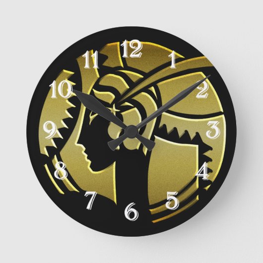 エレガントアールデコレディ金ゴールドヴィンテージラウンドクロック ラウンド壁時計 (正面)