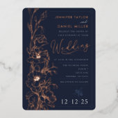 エレガントアールデコワイルドフラワー結婚式招待状 箔招待状 (正面)
