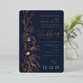 エレガントアールデコワイルドフラワー結婚式招待状 箔招待状 (立ち正面)