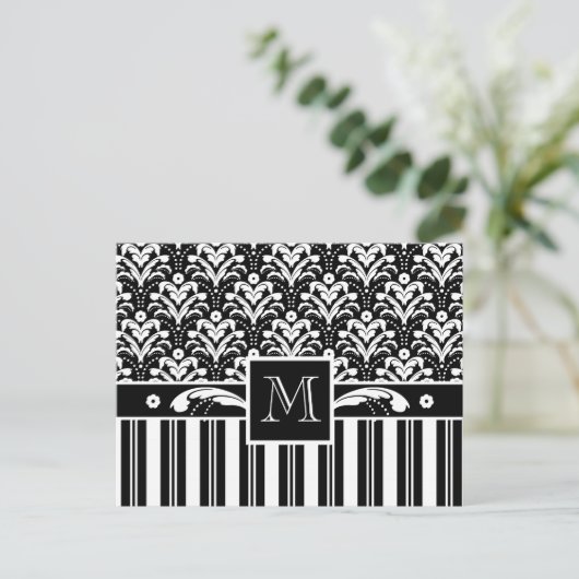 エレガントアールデコヴィンテージフローラダマスクとストライプ ポストカード (スタンド正面)