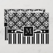 エレガントアールデコヴィンテージフローラダマスクとストライプ ポストカード (正面/裏面)