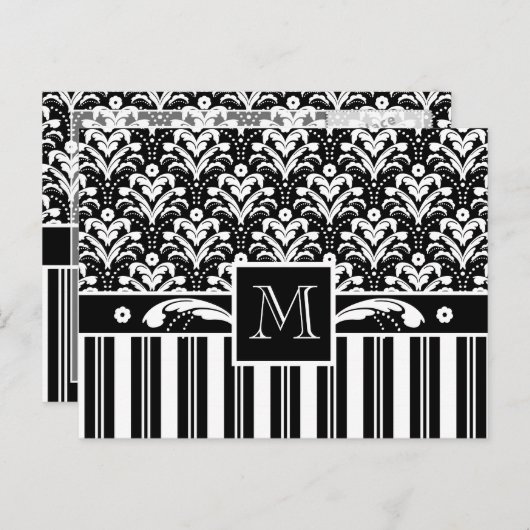 エレガントアールデコヴィンテージフローラダマスクとストライプ ポストカード (正面/裏面)