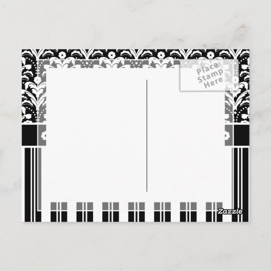 エレガントアールデコヴィンテージフローラダマスクとストライプ ポストカード (裏面)