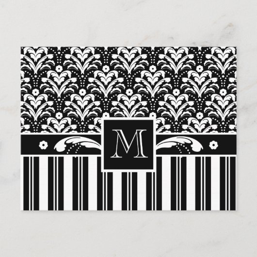 エレガントアールデコヴィンテージフローラダマスクとストライプ ポストカード (正面)