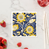 エレガントアールデコ幾何学海軍と黄フローラ スタンダードカクテルナプキン (インサイチュ)