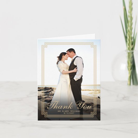 エレガントアールデコ枠の縦写真 サンキューカード (正面)