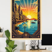 エレガントアールデコ海辺の街並 ポスター (ホームオフィス)