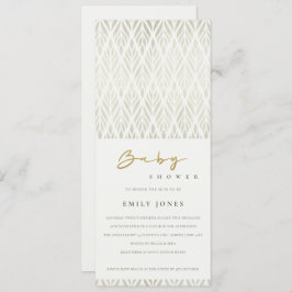 エレガントアールデコ白モダン銀色ベビーシャワー 招待状