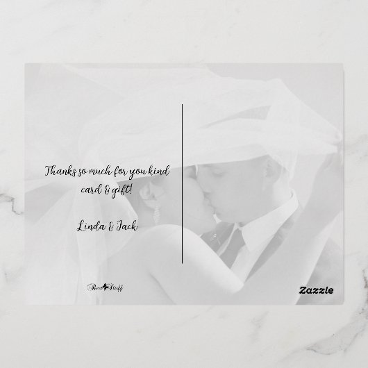 エレガントアールデコ結婚の写真感謝していポストカード 箔シーズンポストカード (裏面)