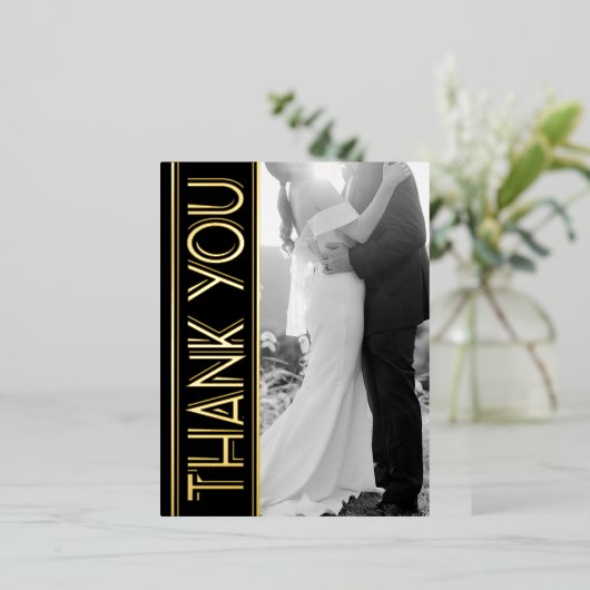エレガントアールデコ結婚の写真感謝していポストカード 箔シーズンポストカード (立ち正面)