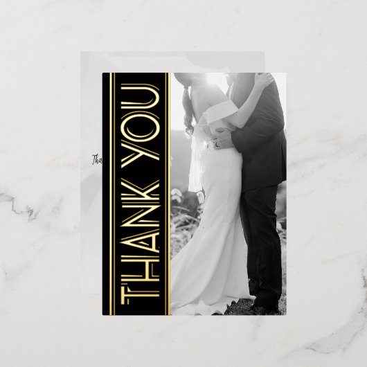 エレガントアールデコ結婚の写真感謝していポストカード 箔シーズンポストカード (正面/裏面)