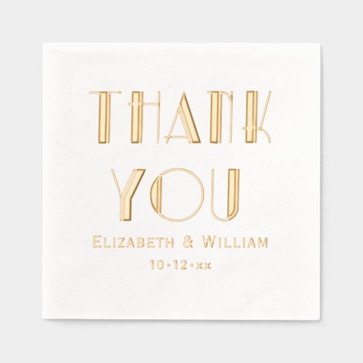 エレガントアールデコ結婚タイポグラフィありがとうご#1 箔ナプキン (正面)