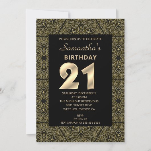 エレガントアールデコ誕生日招待状 招待状 (正面)