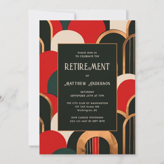 エレガントアールデコ退職パーティーまたはディナー 招待状 (正面)