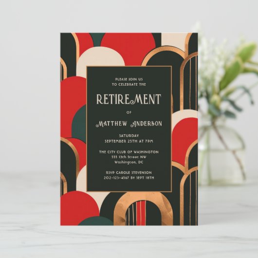 エレガントアールデコ退職パーティーまたはディナー 招待状 (スタンド正面)