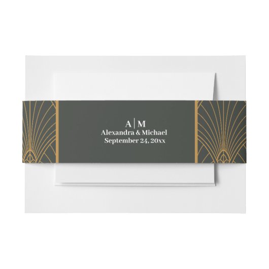 エレガントアールデコ金ゴールドグ結婚リーン 招待状ベリーバンド (正面例)
