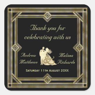 エレガントアールデコ金ゴールドブラック結婚式の引き出物カスタム スクエアシール