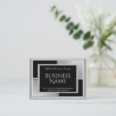 エレガントアールデコ銀黒幾何金属 名刺 (スタンド正面)