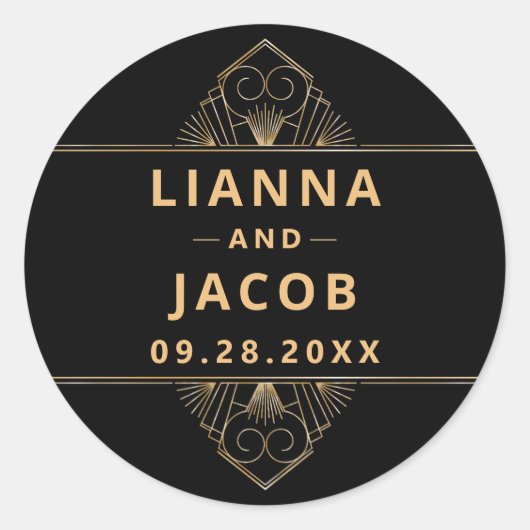 エレガントアールデコ黒金ゴールド ラウンドシール (正面)