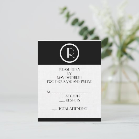 エレガントアールデコ・モノグラ結婚ムRの返信カード 出欠カード (スタンド正面)