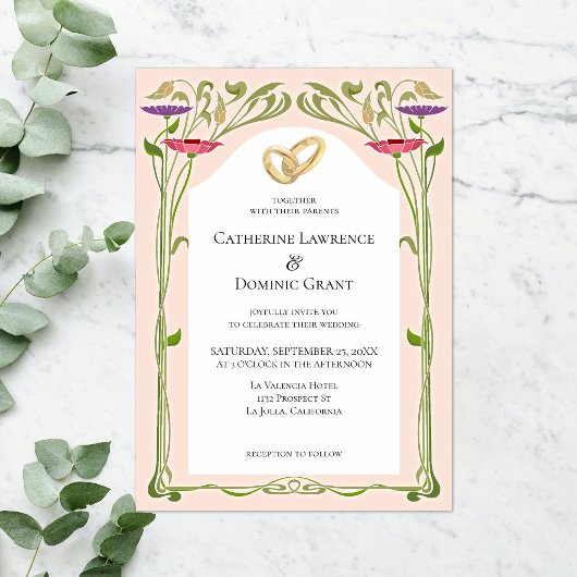 エレガントアールヌーボーとリングや輪結婚式招待状 招待状