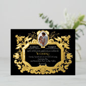 エレガントアールヌーボーウィンターブラックn金ゴールド結婚ズ 箔招待状 (立ち正面)