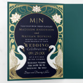 エレガントアールヌーボース結婚ワン 三つ折り招待状 (内部最初)