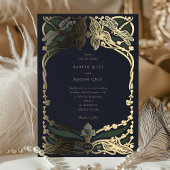 エレガントアールヌーボードラゴンフライ結婚式招待状 箔招待状