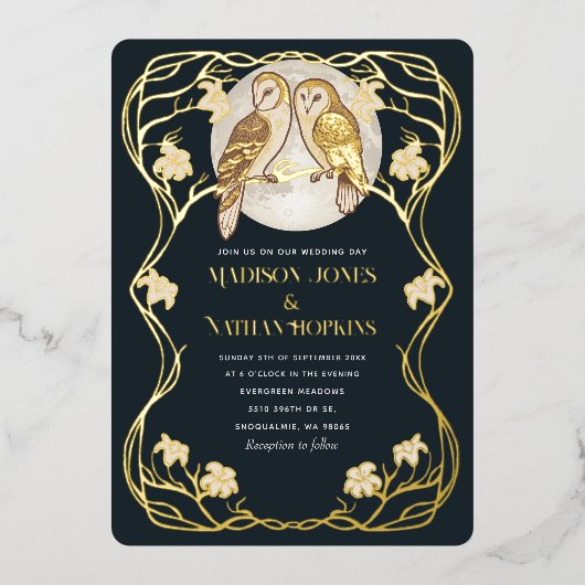 エレガントアールヌーボーフル結婚式招待状 箔招待状 (正面)