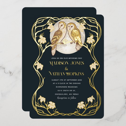 エレガントアールヌーボーフル結婚式招待状 箔招待状 (正面/裏面)