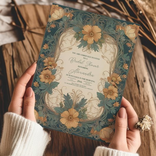 エレガントアールヌーボーフローラブライダルシャワー 招待状